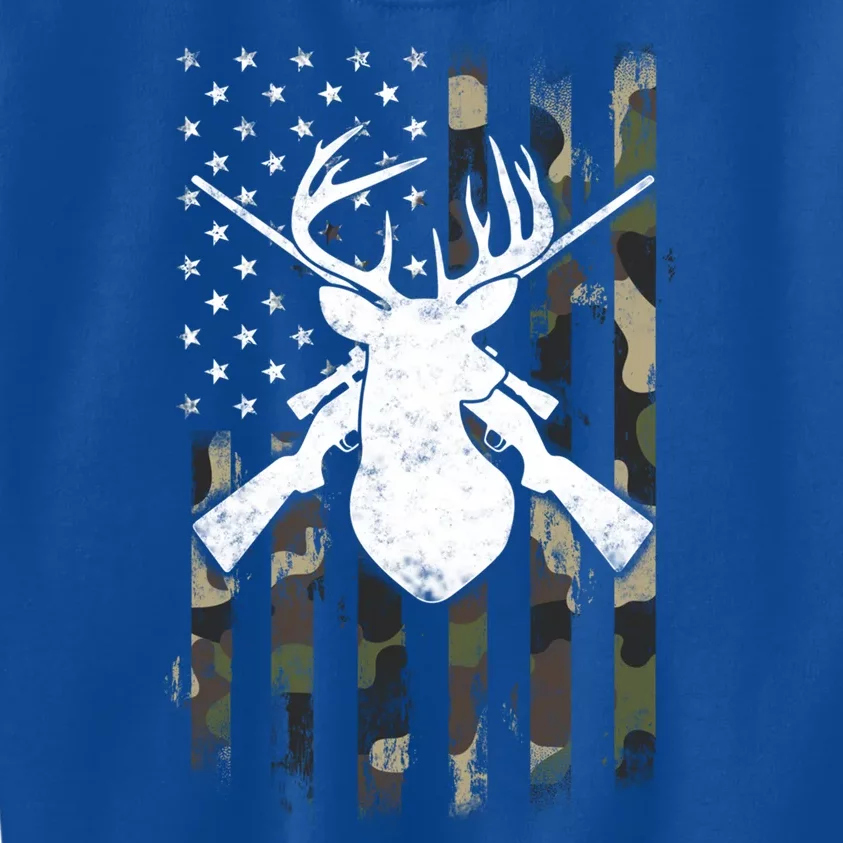 American Camouflage Flag Whitetail Buck Deer Hunting Funny Gift Great Gift Kids Sweatshirt