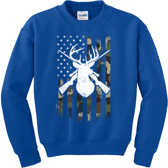 American Camouflage Flag Whitetail Buck Deer Hunting Funny Gift Great Gift Kids Sweatshirt