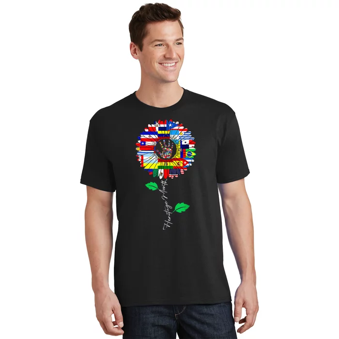 All Countries Flags Sunflower Hispanic Heritage Month Latino T-Shirt