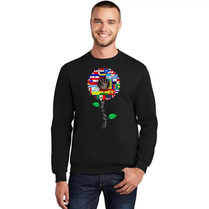 All Countries Flags Sunflower Hispanic Heritage Month Latino Tall Sweatshirt