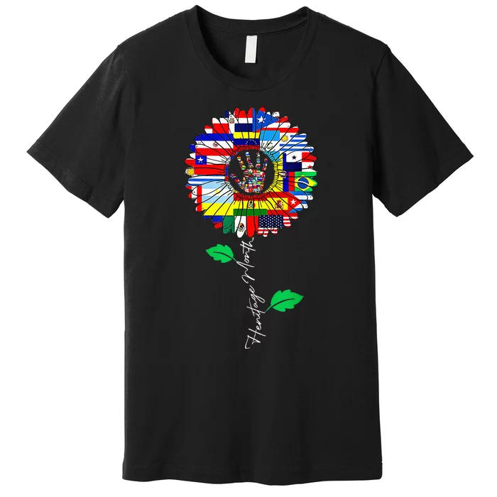 All Countries Flags Sunflower Hispanic Heritage Month Latino Premium T-Shirt