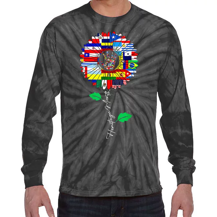 All Countries Flags Sunflower Hispanic Heritage Month Latino Tie-Dye Long Sleeve Shirt