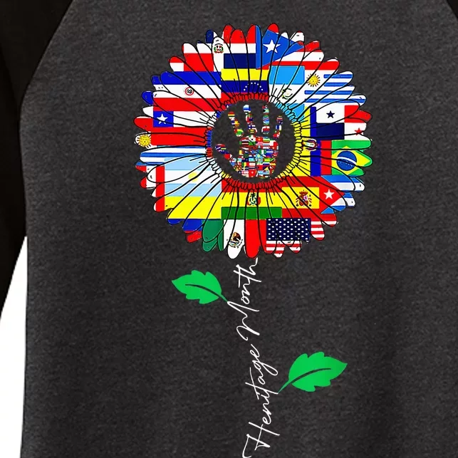 All Countries Flags Sunflower Hispanic Heritage Month Latino Women's Tri-Blend 3/4-Sleeve Raglan Shirt