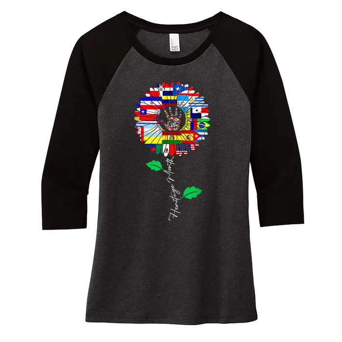 All Countries Flags Sunflower Hispanic Heritage Month Latino Women's Tri-Blend 3/4-Sleeve Raglan Shirt