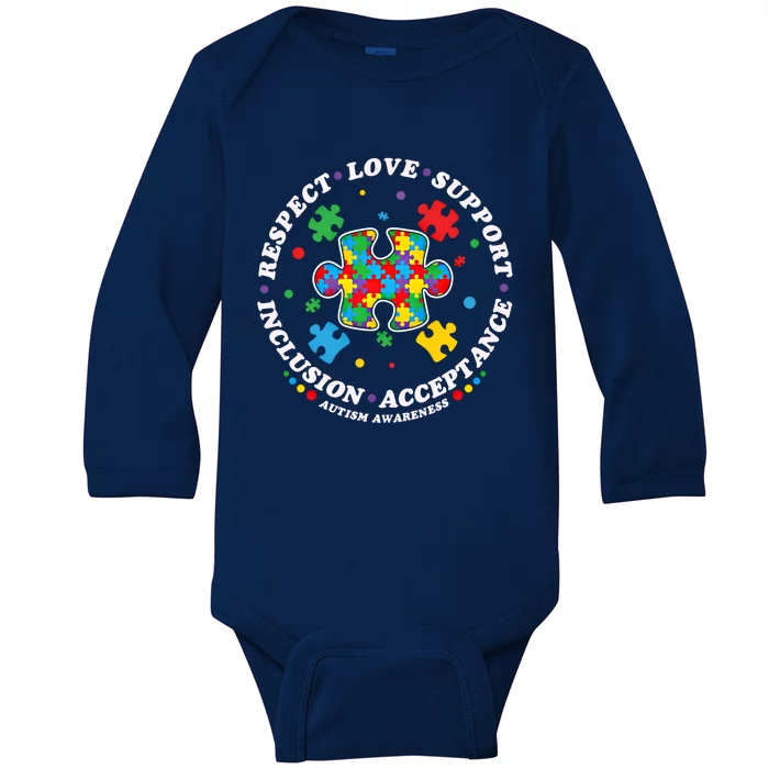 Autism Cool Gift Respect Love Support Autism Awareness Cute Gift Baby Long Sleeve Bodysuit