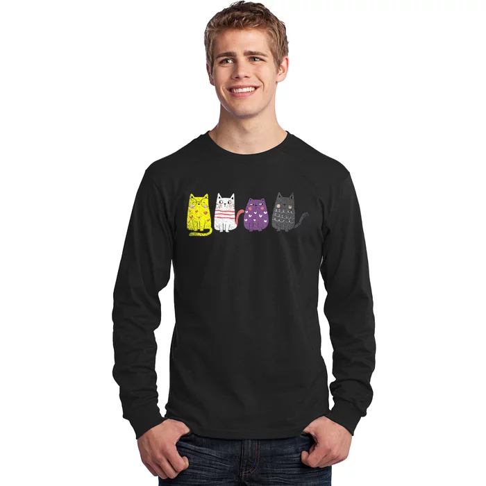 Animal Cat Gift Non Binary Pride Agender Non Binary Long Sleeve Shirt