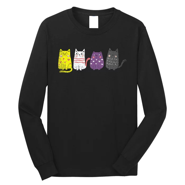 Animal Cat Gift Non Binary Pride Agender Non Binary Long Sleeve Shirt