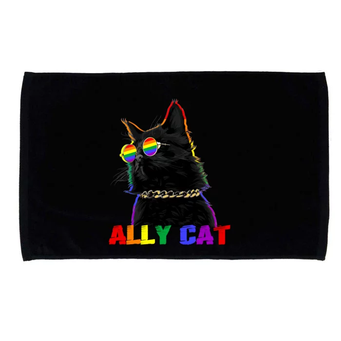 Ally Cat Glasses Lgbt Gay Pride Ally Flag Rainbow Gift Microfiber Hand Towel