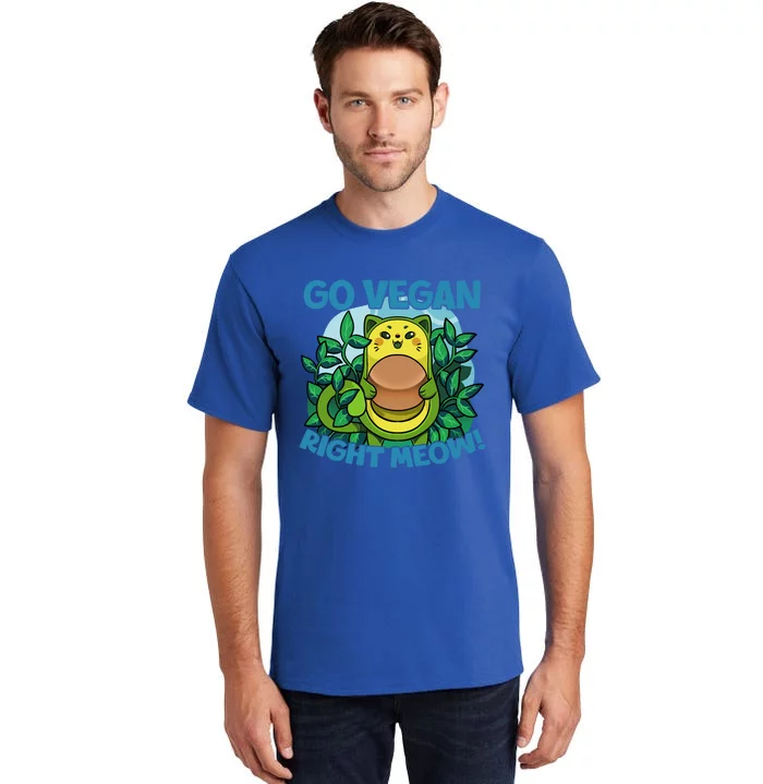 Avocado Cat Go Vegan Right Meow Funny Vegetarian Vegan Quote Great Gift Tall T-Shirt