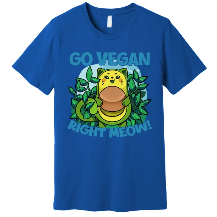 Avocado Cat Go Vegan Right Meow Funny Vegetarian Vegan Quote Great Gift Premium T-Shirt