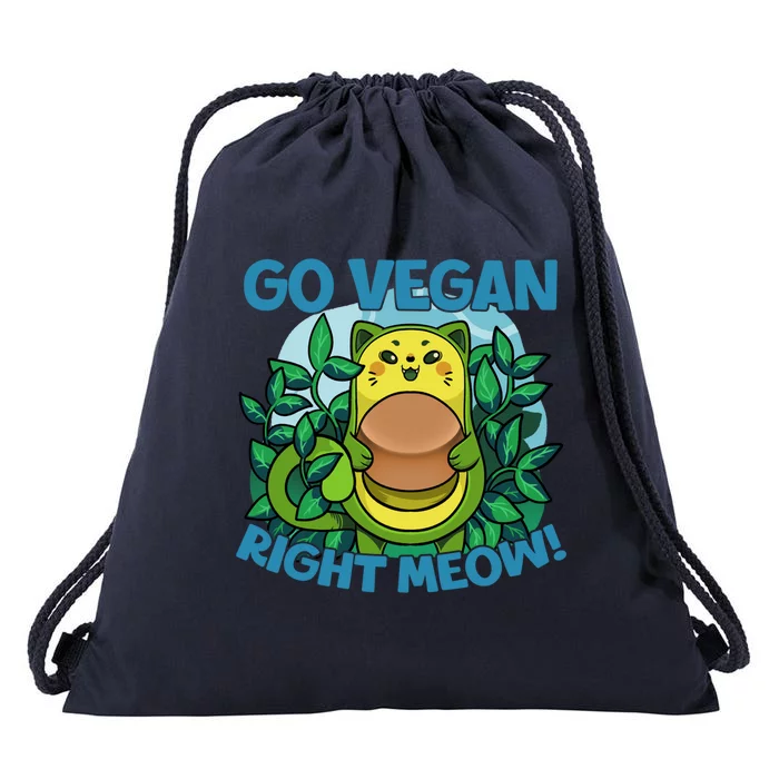 Avocado Cat Go Vegan Right Meow Funny Vegetarian Vegan Quote Great Gift Drawstring Bag