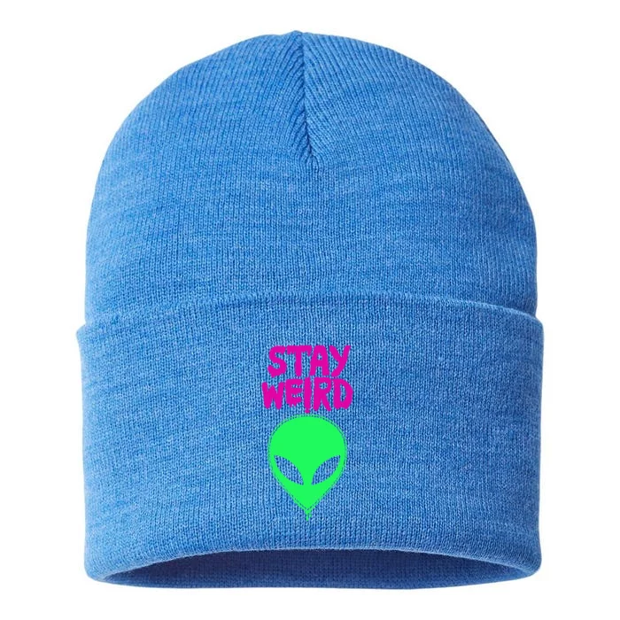 Alien Cute Gift Stay Weird Green Ufo Cute Gift Or Sustainable Knit Beanie