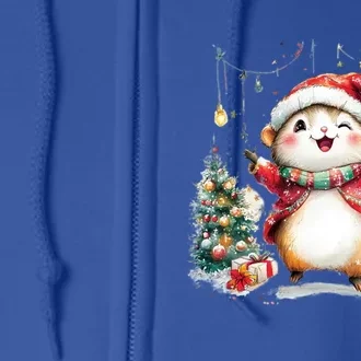 A Cute Hamster Dancing Joyfully By A Christmas Tree Funny Gift Full Zip Hoodie