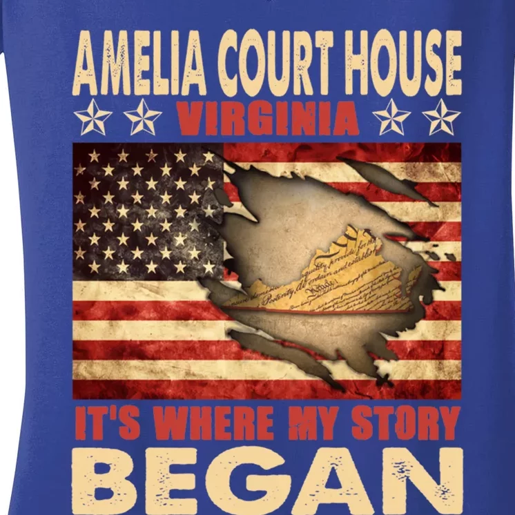 Amelia Court House Virginia Usa Flag Independence Day Funny Gift Women's V-Neck T-Shirt