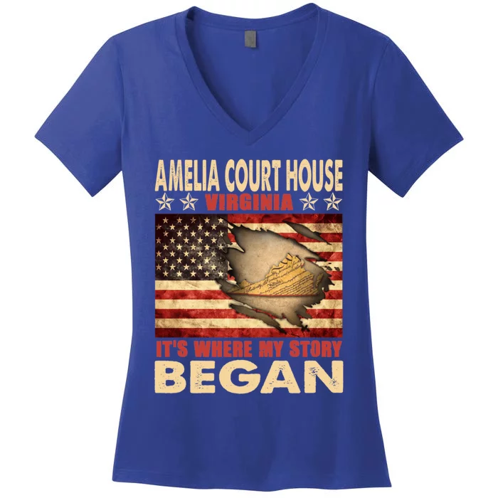 Amelia Court House Virginia Usa Flag Independence Day Funny Gift Women's V-Neck T-Shirt