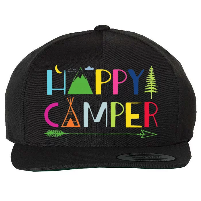 Arrow Camper Happy Summer Camp Camping Gift Men Women Kids Wool Snapback Cap