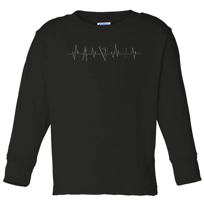 Architect Compass Heartbeat Blueprint Plan Architecture Toddler Long Sleeve Shirt