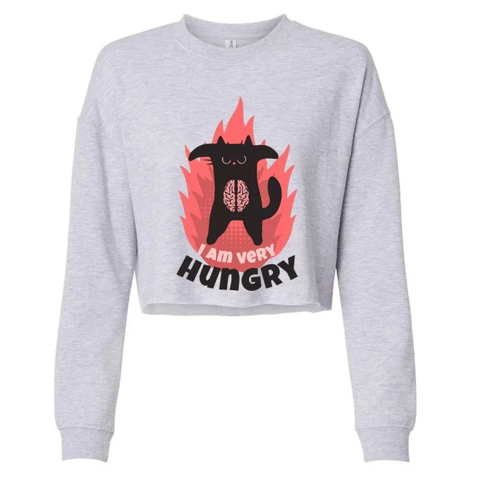 Angry Cat Hungry Cat Hangry Cat Grumpy Black Cat Cropped Pullover Crew