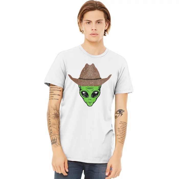 Alien Cowboy Hat Funny Halloween Gift For Outer Space Lover Premium T-Shirt