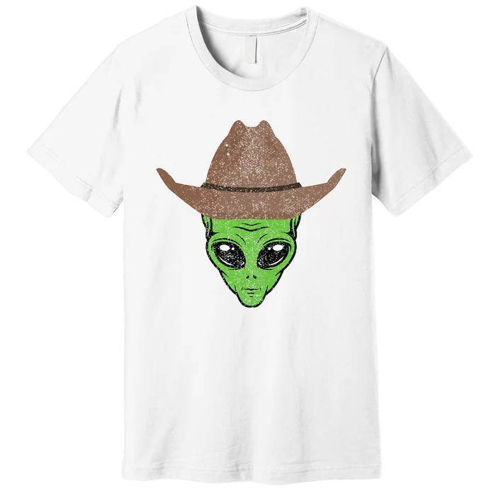 Alien Cowboy Hat Funny Halloween Gift For Outer Space Lover Premium T-Shirt