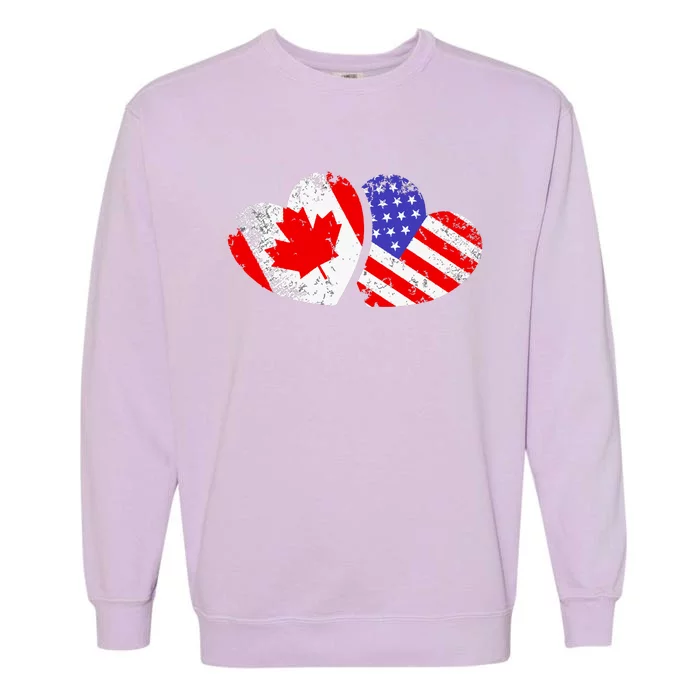 American Canadian Heart Valentines Day Giftc Garment-Dyed Sweatshirt