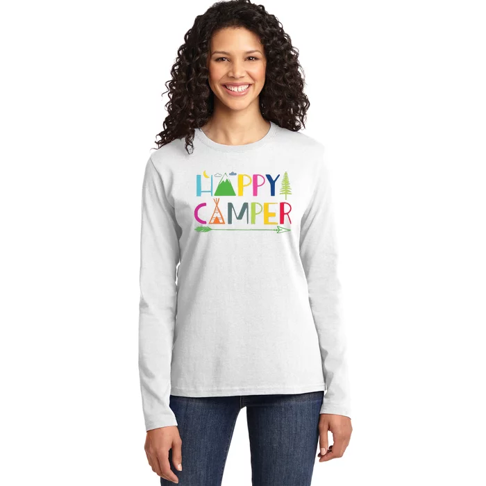 Arrow Camper Happy Summer Camp Camping Gift Women Ladies Long Sleeve Shirt