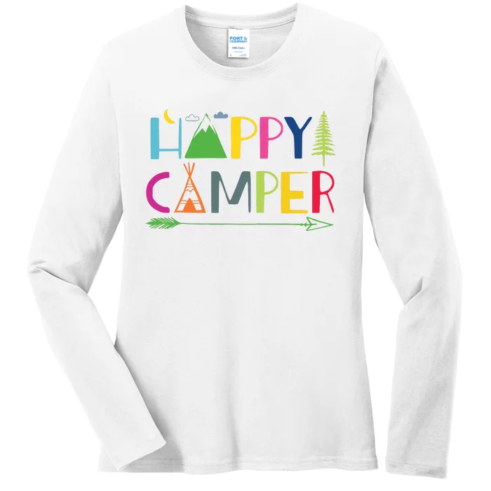 Arrow Camper Happy Summer Camp Camping Gift Women Ladies Long Sleeve Shirt