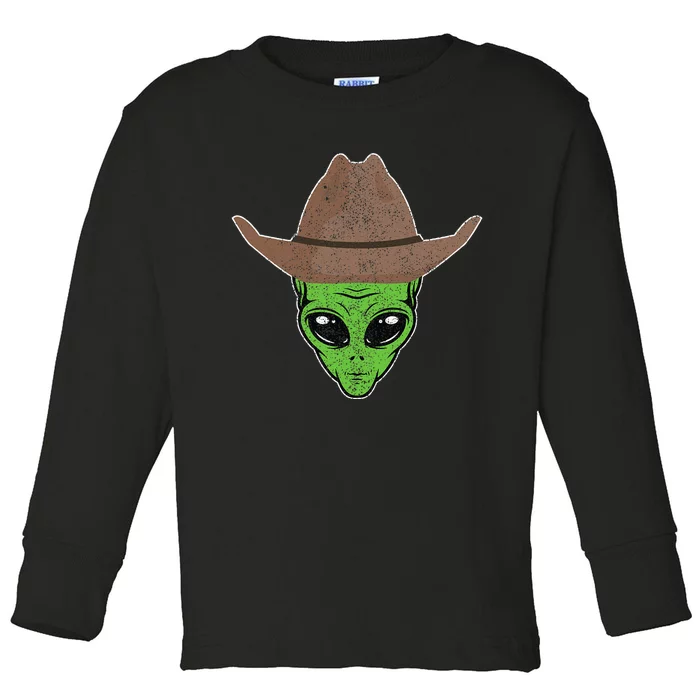 Alien Cowboy Hat Funny Halloween Gift For Outer Space Lover Toddler Long Sleeve Shirt