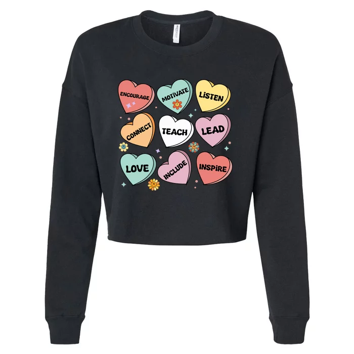 Affirmations Candy Heart Teacher ValentineS Day 2024 Wo Cropped Pullover Crew