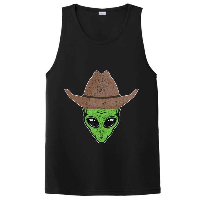 Alien Cowboy Hat Funny Halloween Gift For Outer Space Lover Performance Tank