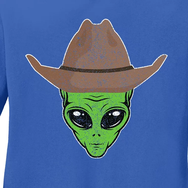 Alien Cowboy Hat Funny Halloween Gift For Outer Space Lover Ladies Long Sleeve Shirt