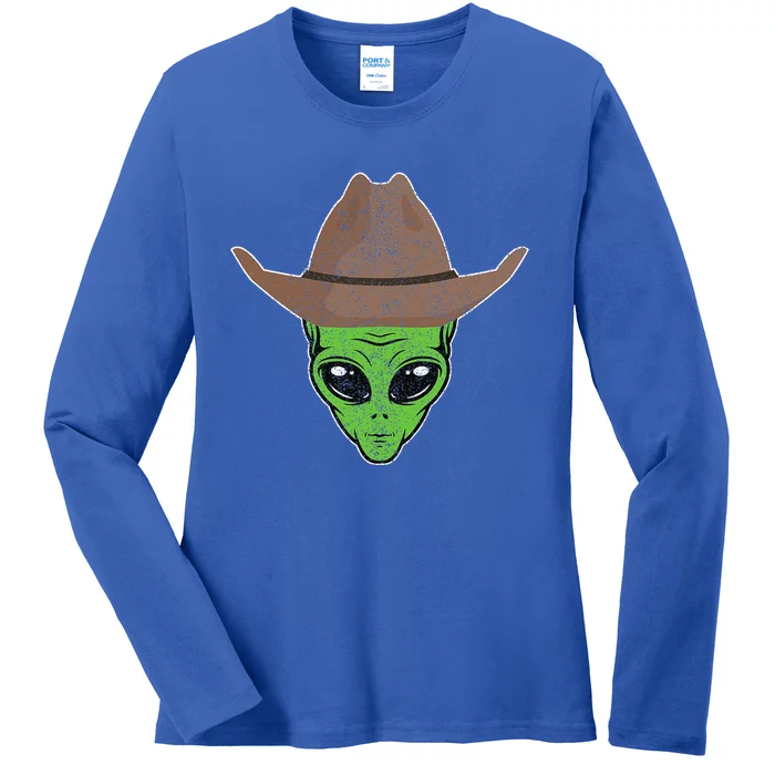 Alien Cowboy Hat Funny Halloween Gift For Outer Space Lover Ladies Long Sleeve Shirt