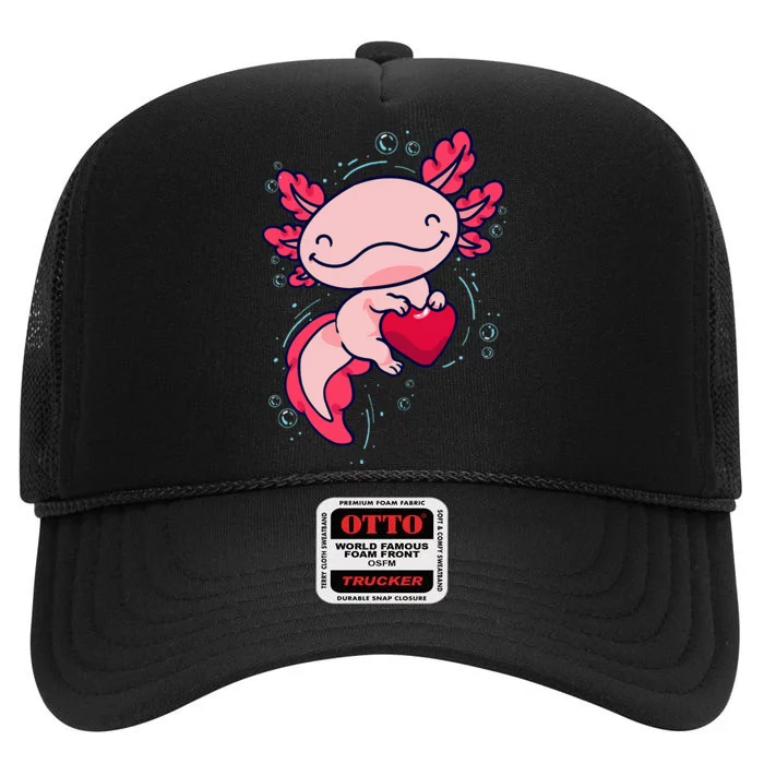 Axolotl Cute Heart High Crown Mesh Trucker Hat