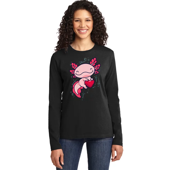 Axolotl Cute Heart Ladies Long Sleeve Shirt