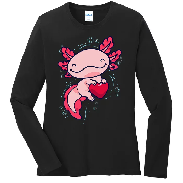 Axolotl Cute Heart Ladies Long Sleeve Shirt