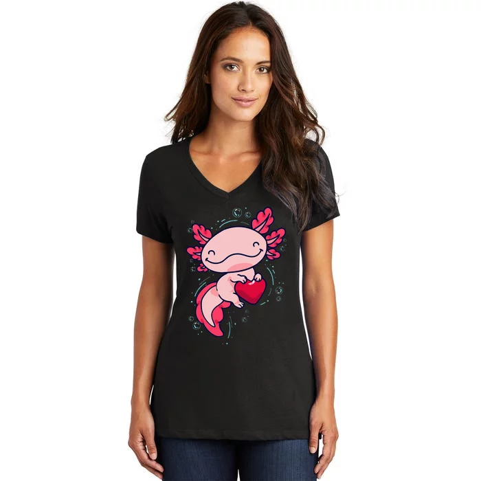 Axolotl Cute Heart Women's V-Neck T-Shirt