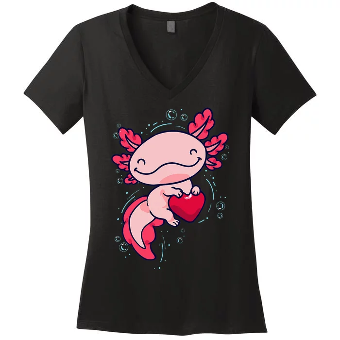 Axolotl Cute Heart Women's V-Neck T-Shirt