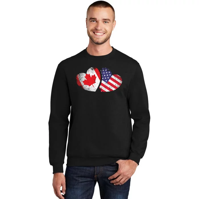 American Canadian Heart Valentines Day Gift USA Flag Canada Tall Sweatshirt