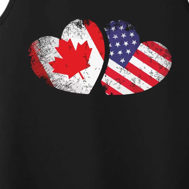 American Canadian Heart Valentines Day Gift USA Flag Canada Performance Tank