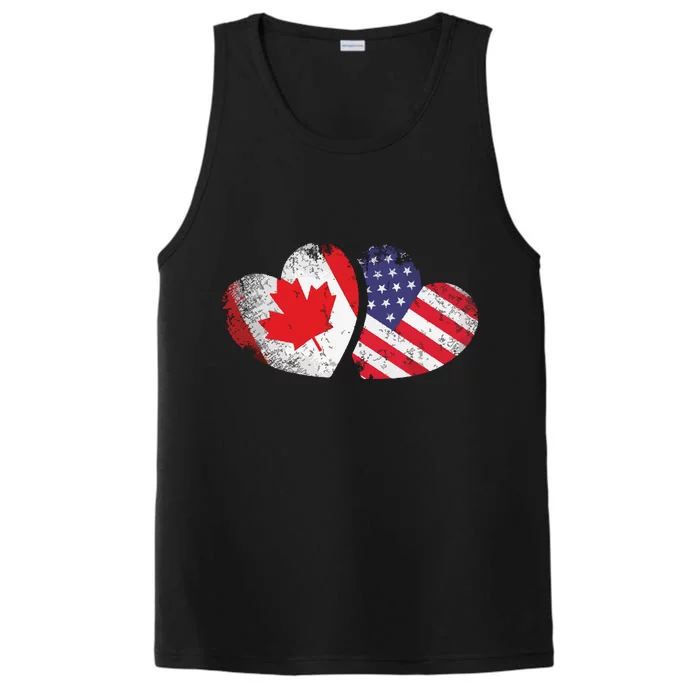 American Canadian Heart Valentines Day Gift USA Flag Canada Performance Tank