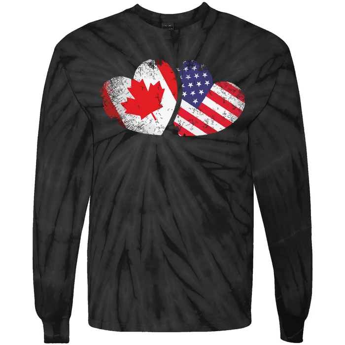 American Canadian Heart Valentines Day Gift USA Flag Canada Tie-Dye Long Sleeve Shirt