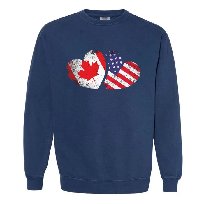 American Canadian Heart Valentines Day Gift USA Flag Canada Garment-Dyed Sweatshirt