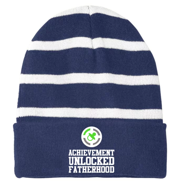 Achievement Unlocked Fatherhood Striped Beanie with Solid Band