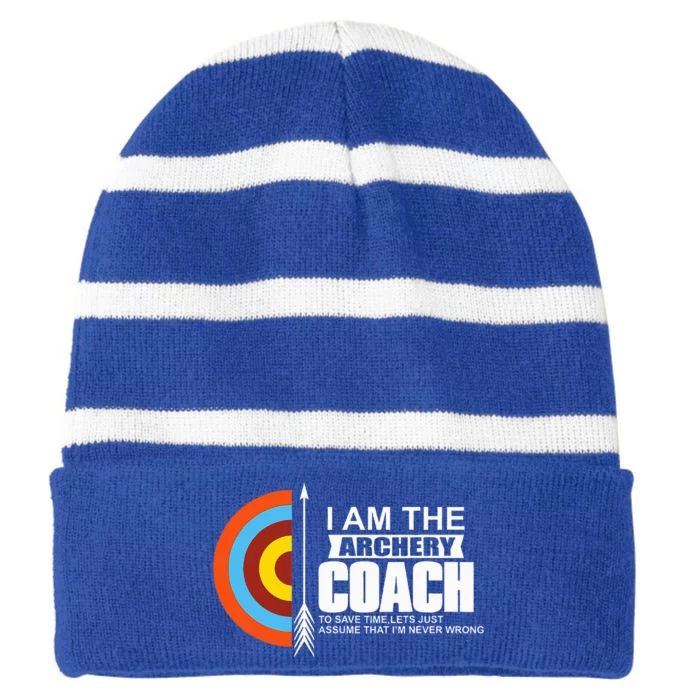 Archery Coach Is Always Right Trainer Striped Beanie with Solid Band