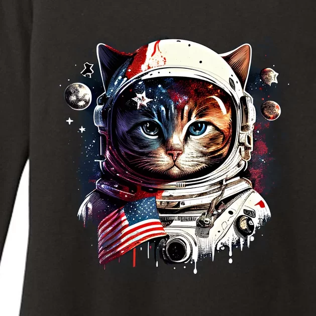 Astronaut Cat In Space Gift Flag Usa Cosmos Helmet Graphic Cute Gift Womens CVC Long Sleeve Shirt