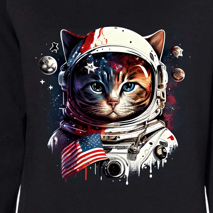 Astronaut Cat In Space Gift Flag Usa Cosmos Helmet Graphic Cute Gift Womens California Wash Sweatshirt