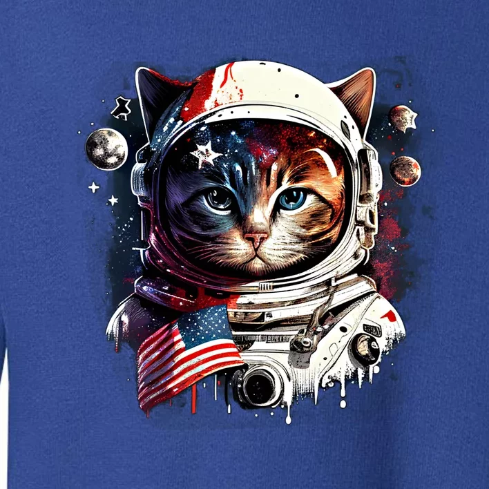 Astronaut Cat In Space Gift Flag Usa Cosmos Helmet Graphic Cute Gift Toddler Sweatshirt