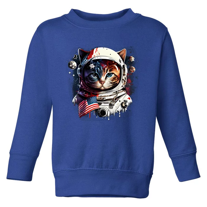 Astronaut Cat In Space Gift Flag Usa Cosmos Helmet Graphic Cute Gift Toddler Sweatshirt