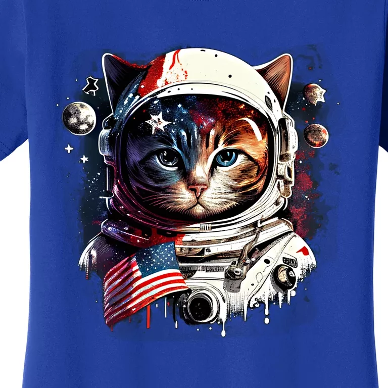 Astronaut Cat In Space Gift Flag Usa Cosmos Helmet Graphic Cute Gift Women's T-Shirt