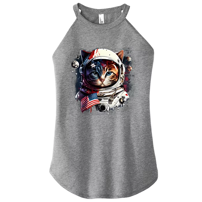 Astronaut Cat In Space Gift Flag Usa Cosmos Helmet Graphic Cute Gift Women’s Perfect Tri Rocker Tank